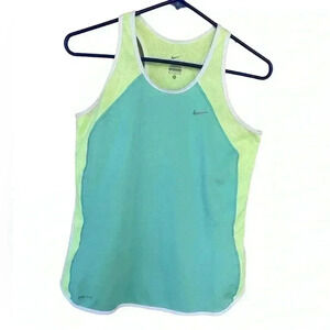 NIKE women’s workout tank top bright yellow and aqua blue size M used no flows